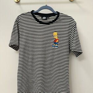 The Simpsons Striped Oversized Graphic T-Shirt with Bart Cartoon Patch